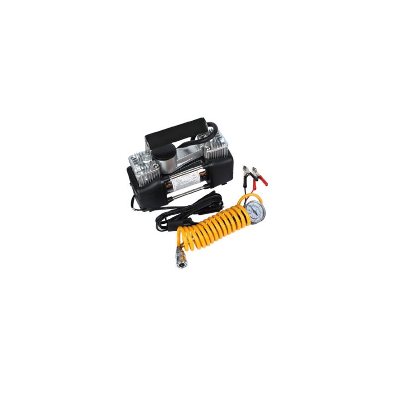 compresor doble piston 12v, carga ultra rapida, manguera extensible, medidor de presion, 3 puntas. — vista 2