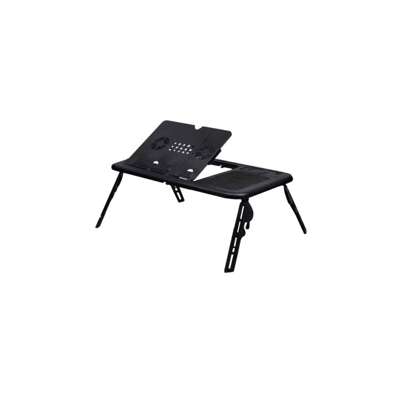 mesa para notebook tecnolab, angulo ajustable 0 70°, apta para pantallas hasta 15.6", ventiladores usb, plegable, con alfombrilla.