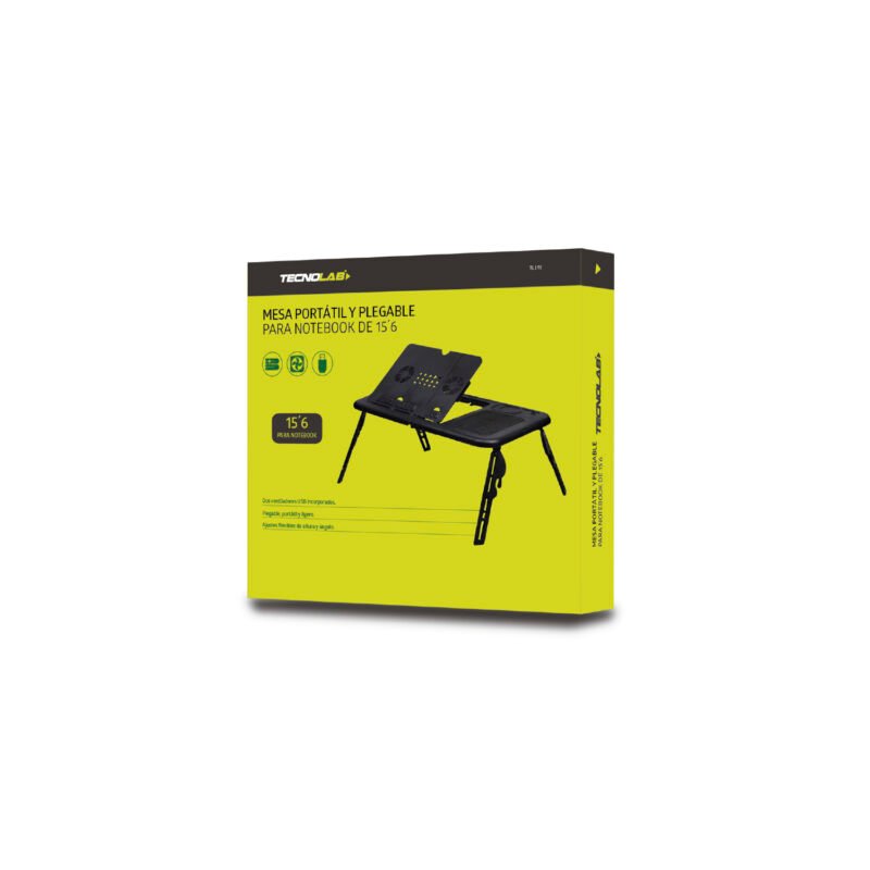 mesa para notebook tecnolab, angulo ajustable 0 70°, apta para pantallas hasta 15.6", ventiladores usb, plegable, con alfombrilla. — vista 4