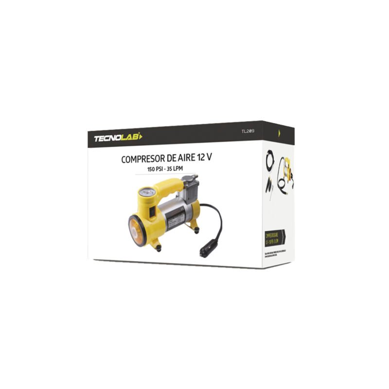 compresor de aire tecnolab dc 12v, flujo de aire 35 l/min, presion maxima 150 psi, temperatura de 55°c a 60°c. — vista 2