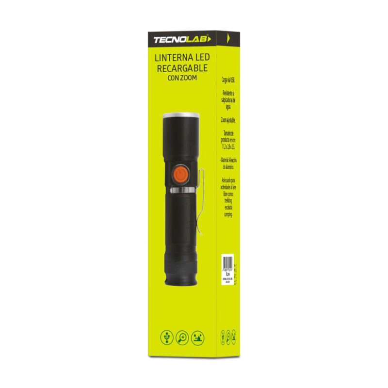 linterna tecnolab led cree, carga usb, resistente a agua, zoom ajustable, aleacion de aluminio, 3000 lumenes. — vista 4