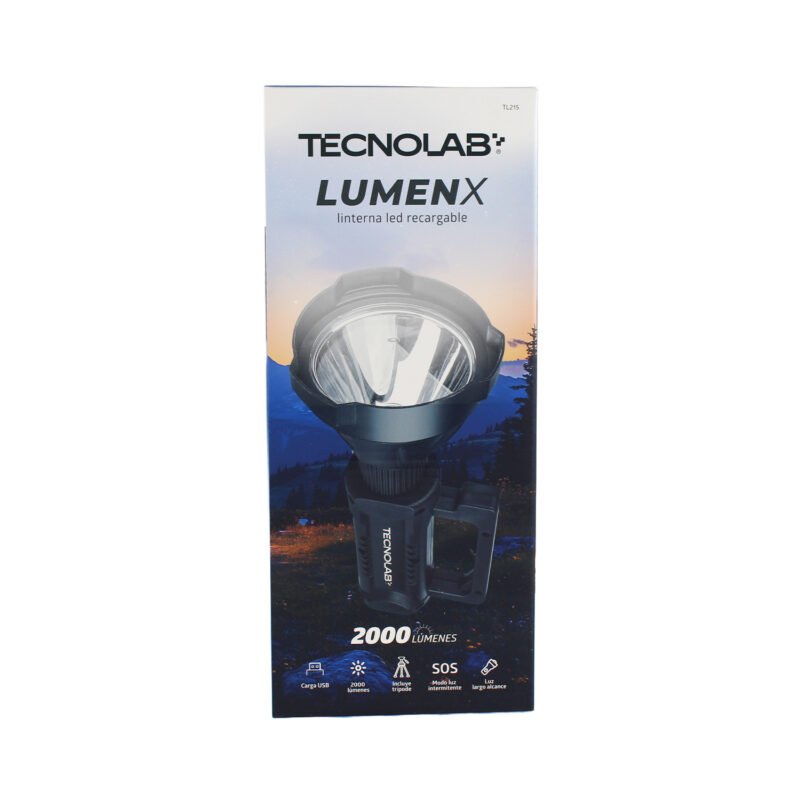 linterna tecnolab led recargable, usb, incluye tripode, luz de largo alcance, duracion 5 10 horas. 2000 lumenes. — vista 5