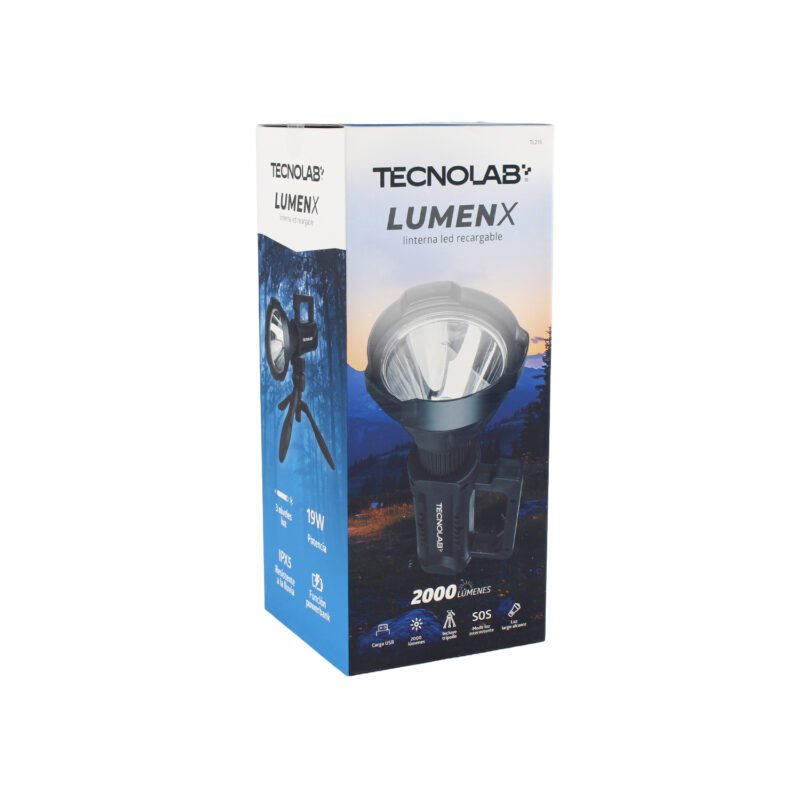 linterna tecnolab led recargable, usb, incluye tripode, luz de largo alcance, duracion 5 10 horas. 2000 lumenes. — vista 6