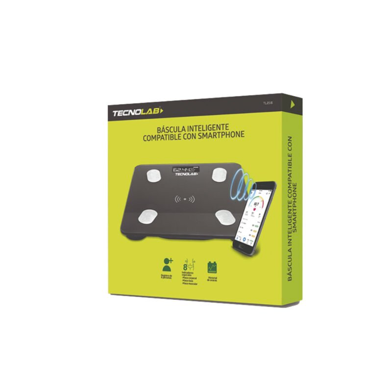 pesa digital tecnolab, compatible smartphone, mediciones de masa, grasa y tasa metabolica. — vista 2