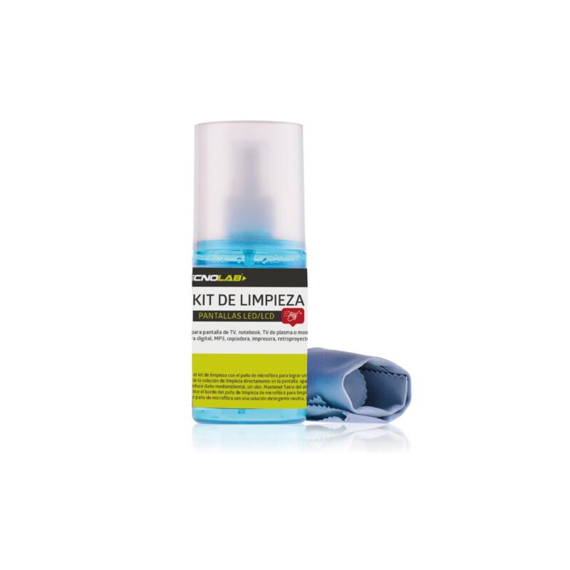 kit limpieza tecnolab pantallas led /lcd, sin alcohol, incluye paÑo microfibra, 200ml.
