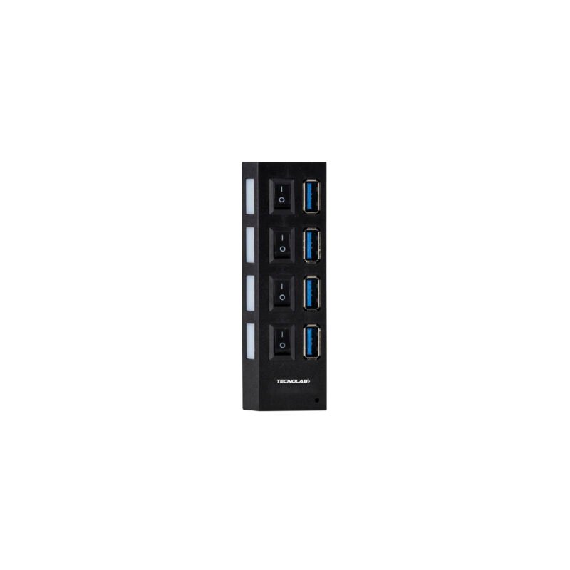 hub tecnolab mini 4 puertos usb, interfaz 2.0, led, interruptor, plug & play, hasta 480mbps. blue — vista 2