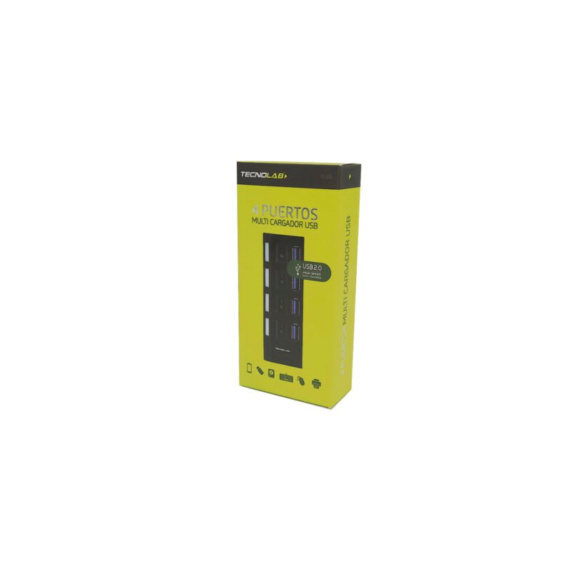 hub tecnolab mini 4 puertos usb, interfaz 2.0, led, interruptor, plug & play, hasta 480mbps. blue — vista 5