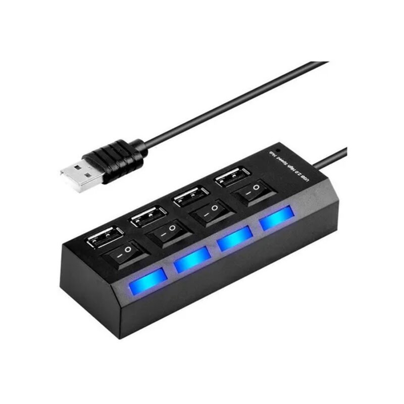 hub tecnolab mini 4 puertos usb, interfaz 2.0, led, interruptor, plug & play, hasta 480mbps. blue