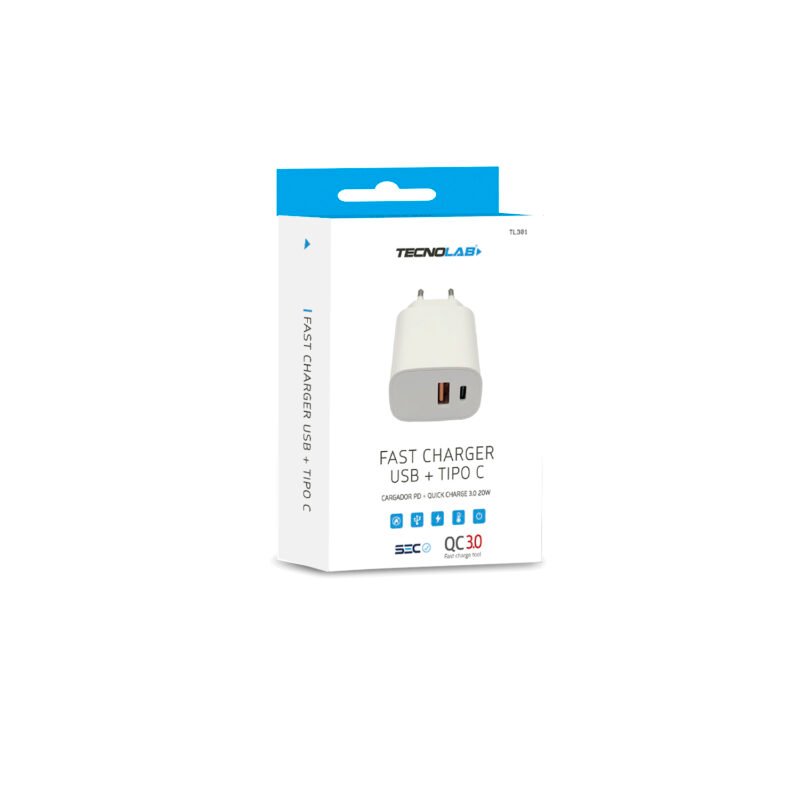 cargador tecnolab qc 3.0 + pd 20w, sin cable. certificacion sec. white — vista 4