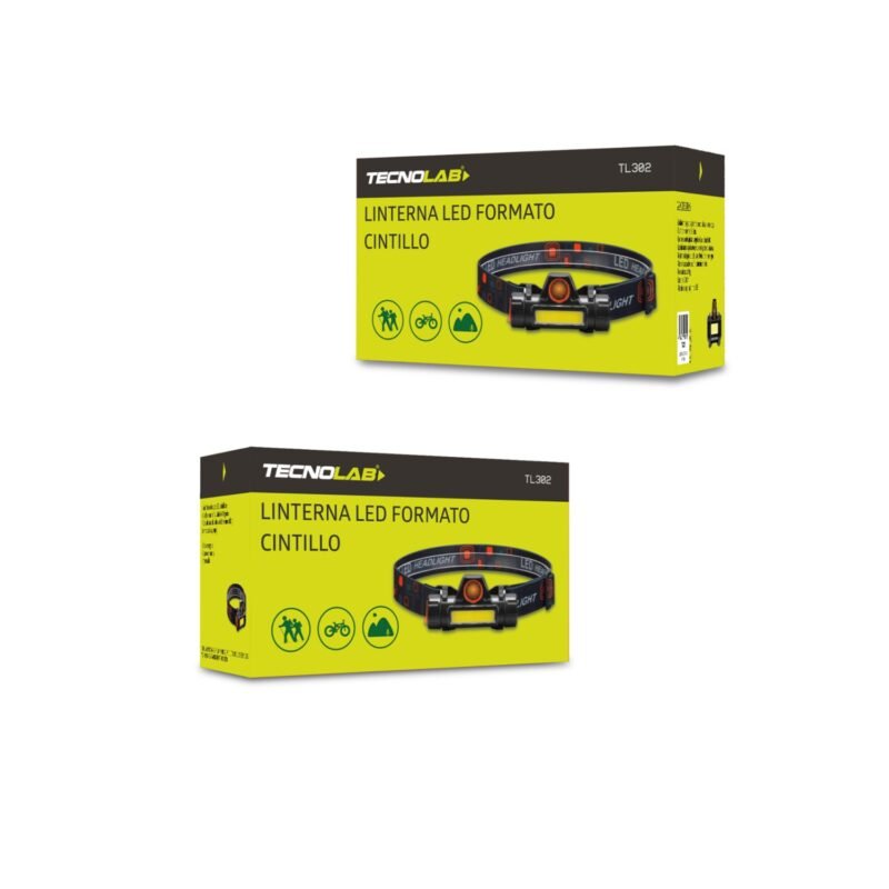 linterna tecnolab led formato cintillo, ajustable, angulo 180°, luz roja de advertencia, resistente al agua, 3800 lumenes, carga micro usb. — vista 2