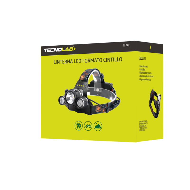 linterna tecnolab led cree t6, ajustable, inclinacion delantera y trasera, bateria 2x18650 3.7v (incluidas), carga micro usb. — vista 3