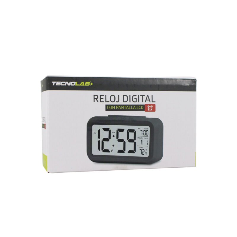 reloj digital tecnolab, despertador, calendario, termometro, retroiluminacion azul, sensor automatico. black — vista 2