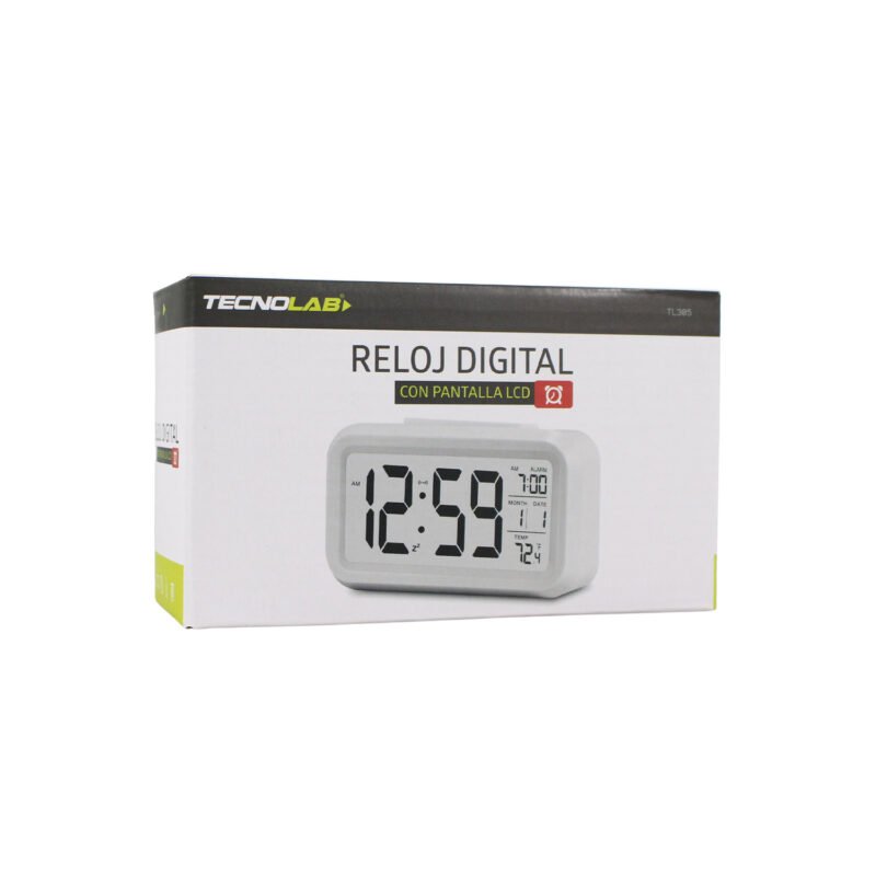 reloj digital tecnolab, despertador, calendario, termometro, retroiluminacion azul, sensor automatico. white — vista 2