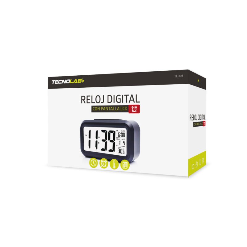 reloj digital tecnolab, despertador, calendario, termometro, retroiluminacion azul, sensor automatico. white — vista 5