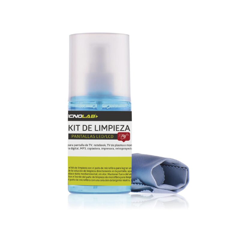 kit limpieza tecnolab para pantallas led/lcd, sin alcohol, incluye paÑo de microfibra, 120ml.