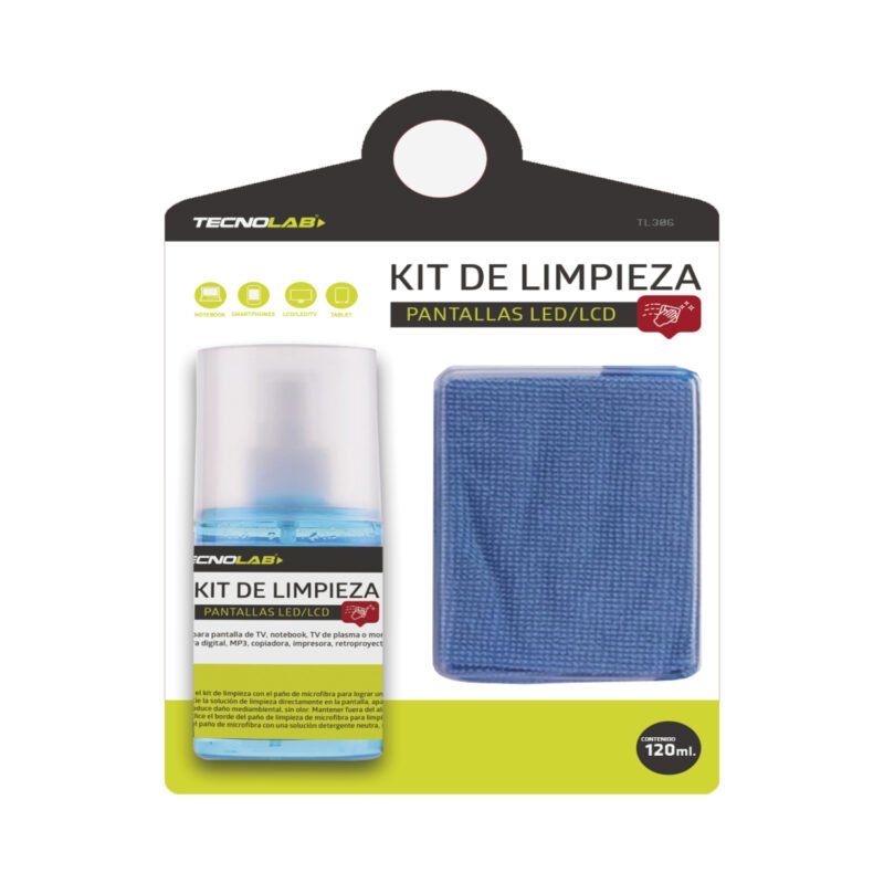 kit limpieza tecnolab para pantallas led/lcd, sin alcohol, incluye paÑo de microfibra, 120ml. — vista 4