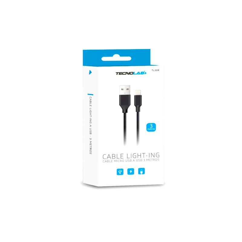 cable usb lightning. black. 3 mt box — vista 2