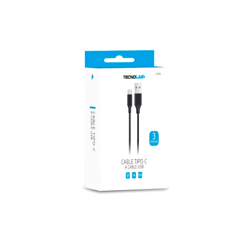 cable usb 2.0 a tipo c black. 3 mt box — vista 2