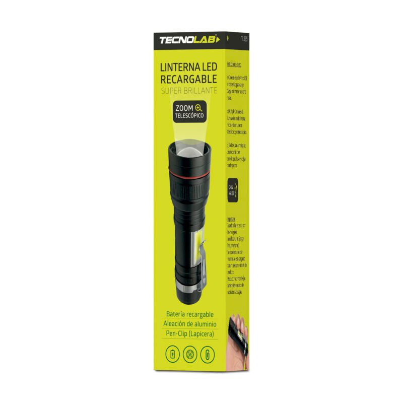 linterna tecnolab tactica zoom led cree usb recargable — vista 3