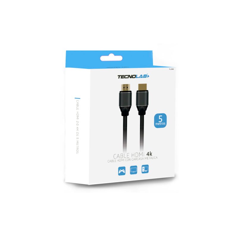 cable hdmi v2.0 4k, terminales s, transmision eficiente, 5m, macho macho, carcasa metalica. trenzado gold — vista 2