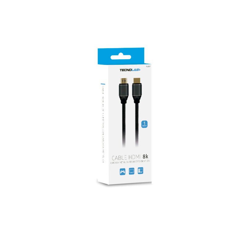 cable hdmi v2.1 8k, terminales s, 1mt, macho macho, transmision de alta calidad, carcasa metalica.trenzado gold