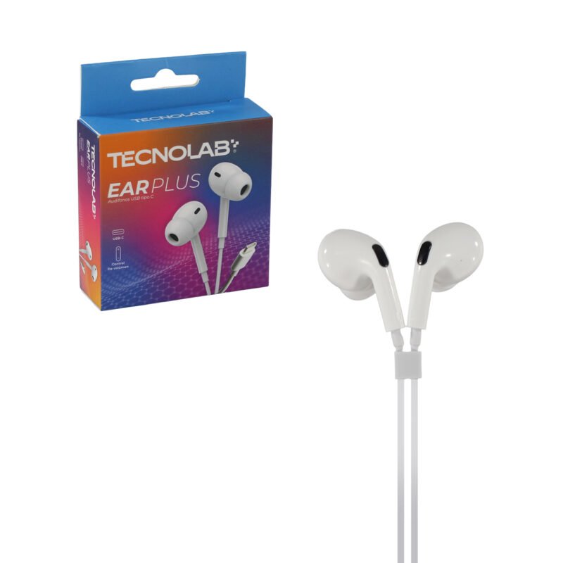 audifono tecnolab in ear, conector tipo c, cable de 1m, compatibles con smartphones y dispositivos audio.white — vista 2