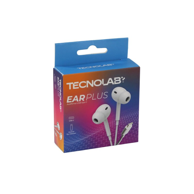 audifono tecnolab in ear, conector tipo c, cable de 1m, compatibles con smartphones y dispositivos audio.white — vista 3