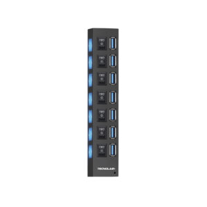 hub tecnolab usb de 7 puertos, indicador led azul, interruptor on/off, usb 3.0, compatible usb 1.1, plug & play, incluye cable plano.