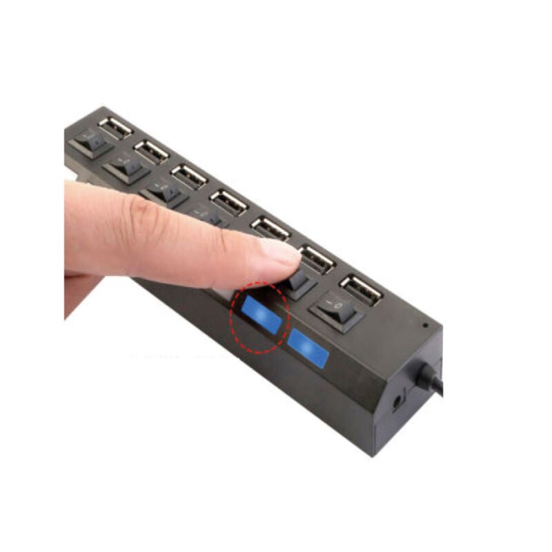 hub tecnolab usb de 7 puertos, indicador led azul, interruptor on/off, usb 3.0, compatible usb 1.1, plug & play, incluye cable plano. — vista 4