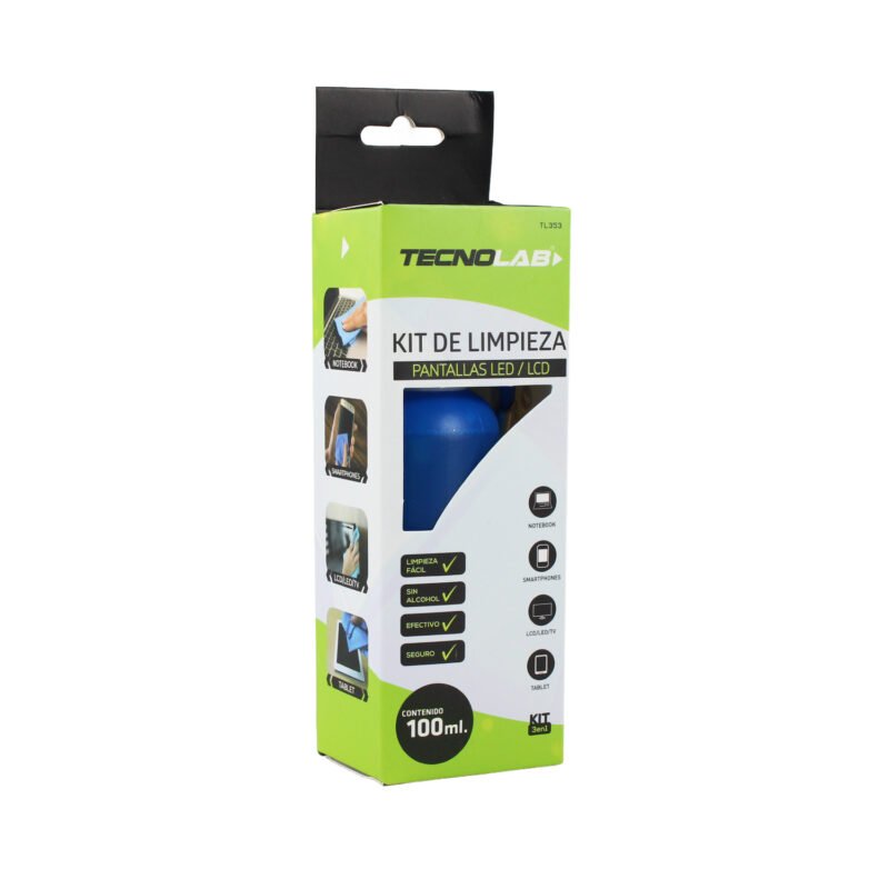 kit limpieza tecnolab 3 en 1, para smartphones, tablets, monitores, elimina huellas y residuos. 100ml