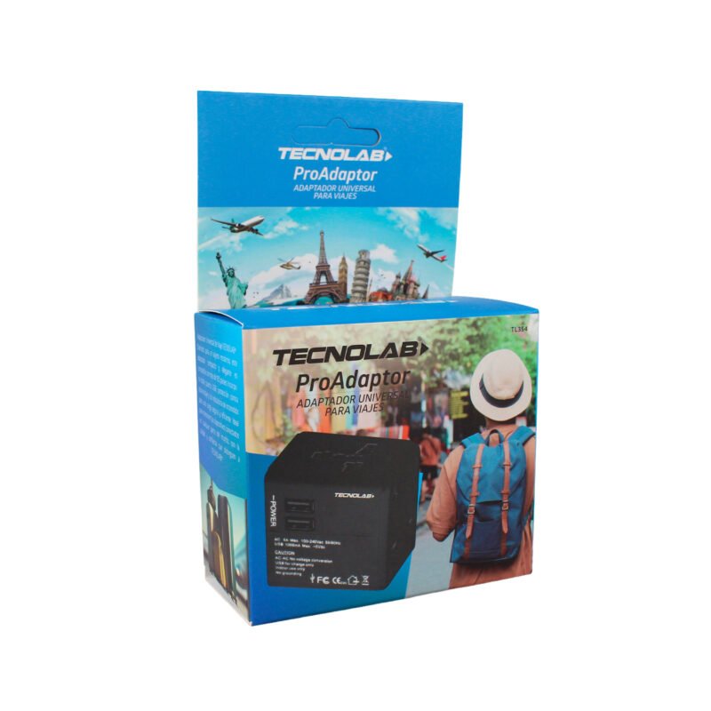 adaptador de viaje universal tecnolab 2 usb 110v o 220v color black — vista 4