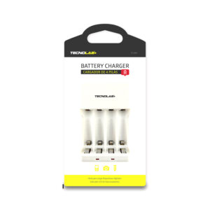 cargador pilas tecnolab de 2 o 4 pilas aa/aaa y 9v, carga baterias ni mh/ni cd, led indica proceso de carga.