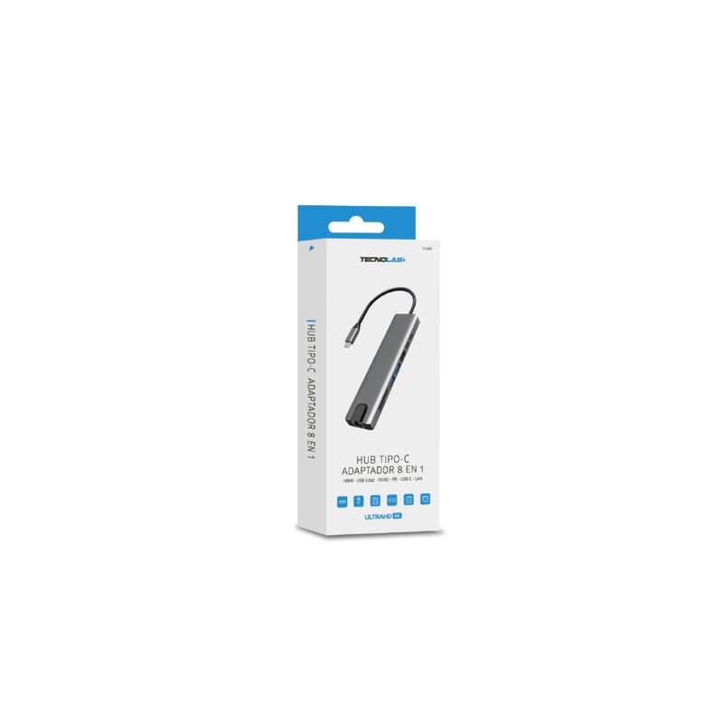 hub tipo c 8 en 1 hdmi /usb 3.0x2 /tf /sd /tipo c /pd /rj45 — vista 3