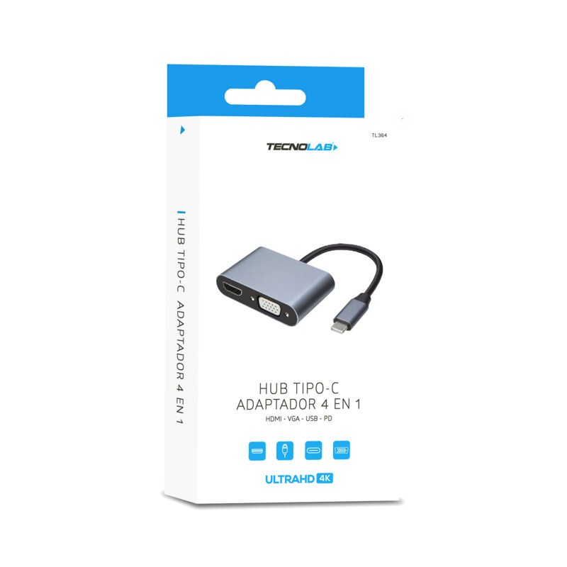 hub tipo c 4 en 1 hdmi /vga /pd /usb