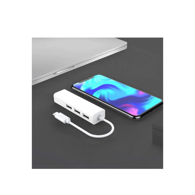 hub tecnolab tipo c 4 en 1, usb 2.0 a 480mbps, longitud del cable 12 cms. 3xusb2.0/rj45 — vista 3