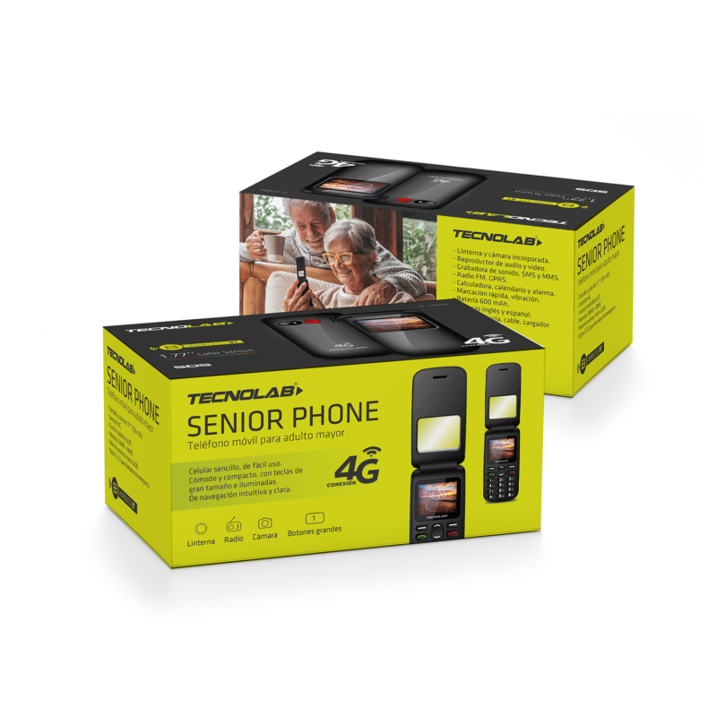 telefono senior tecnolab 4g, linterna, camara, radio fm, bt, sos, bateria 600mah, pantalla 1.77". black — vista 4