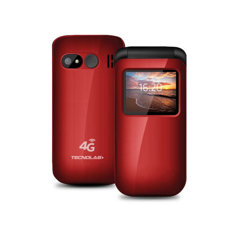 telefono senior tecnolab 4g, linterna, camara, radio fm, bt, sos, bateria 600mah, pantalla 1.77". red.