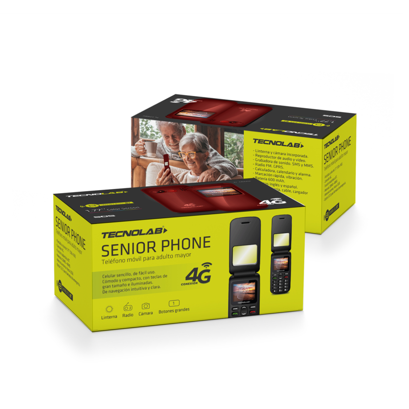 telefono senior tecnolab 4g, linterna, camara, radio fm, bt, sos, bateria 600mah, pantalla 1.77". red. — vista 4