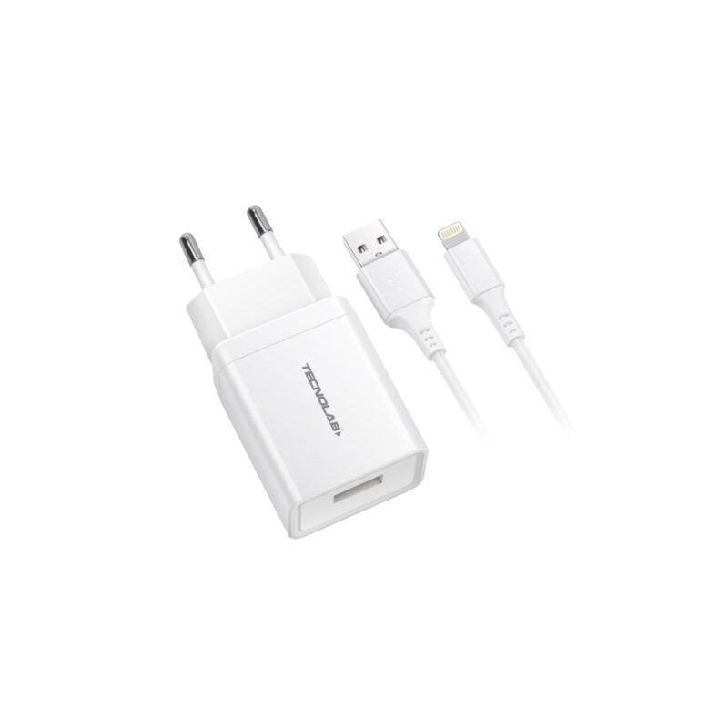 cargador tecnolab salida usb 10.5w con cable usb a lightning. certificacion sec. white — vista 2