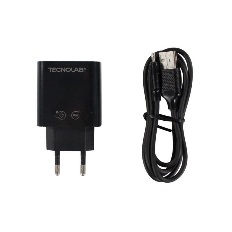 cargador tecnolab qc 3.0 salida usb 18w con cable usb a lightning. certificacion sec. black — vista 5