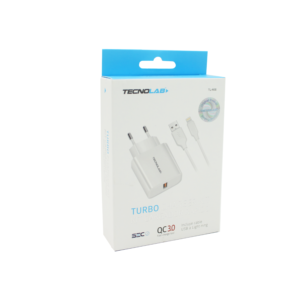 cargador tecnolab qc 3.0 salida usb 18w con cable usb a lightning, certificacion sec. white