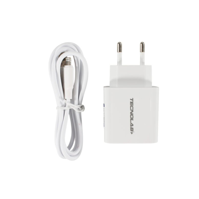 cargador tecnolab qc 3.0 salida usb 18w con cable usb a lightning, certificacion sec. white — vista 6