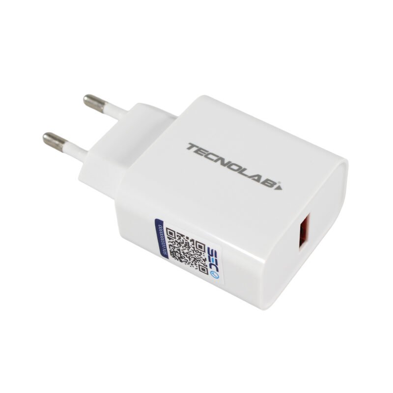 cargador tecnolab qc 3.0 salida usb 18w con cable usb a lightning, certificacion sec. white — vista 12
