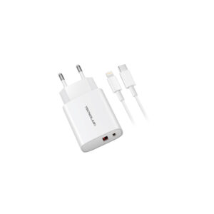 cargador tecnolab qc 3.0 + pd 20w con cable tipo c a lightning. certificacion sec. white
