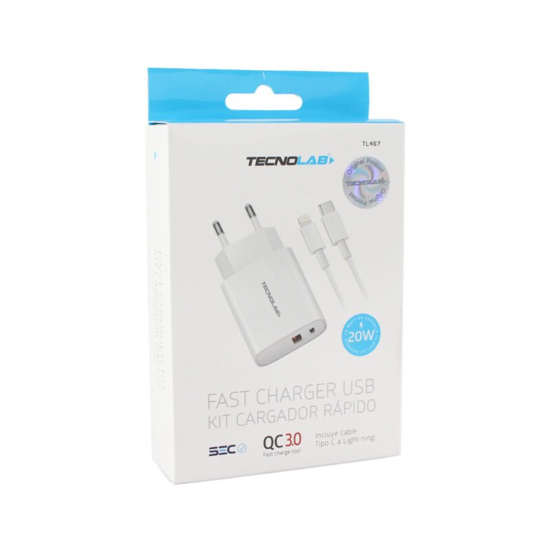 cargador tecnolab qc 3.0 + pd 20w con cable tipo c a lightning. certificacion sec. white — vista 6