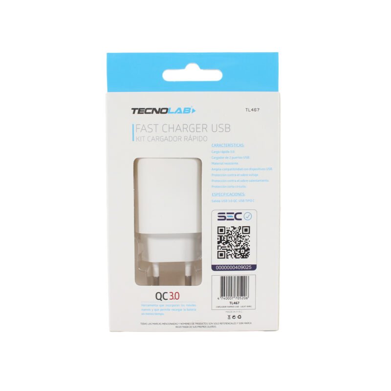 cargador tecnolab qc 3.0 + pd 20w con cable tipo c a lightning. certificacion sec. white — vista 7