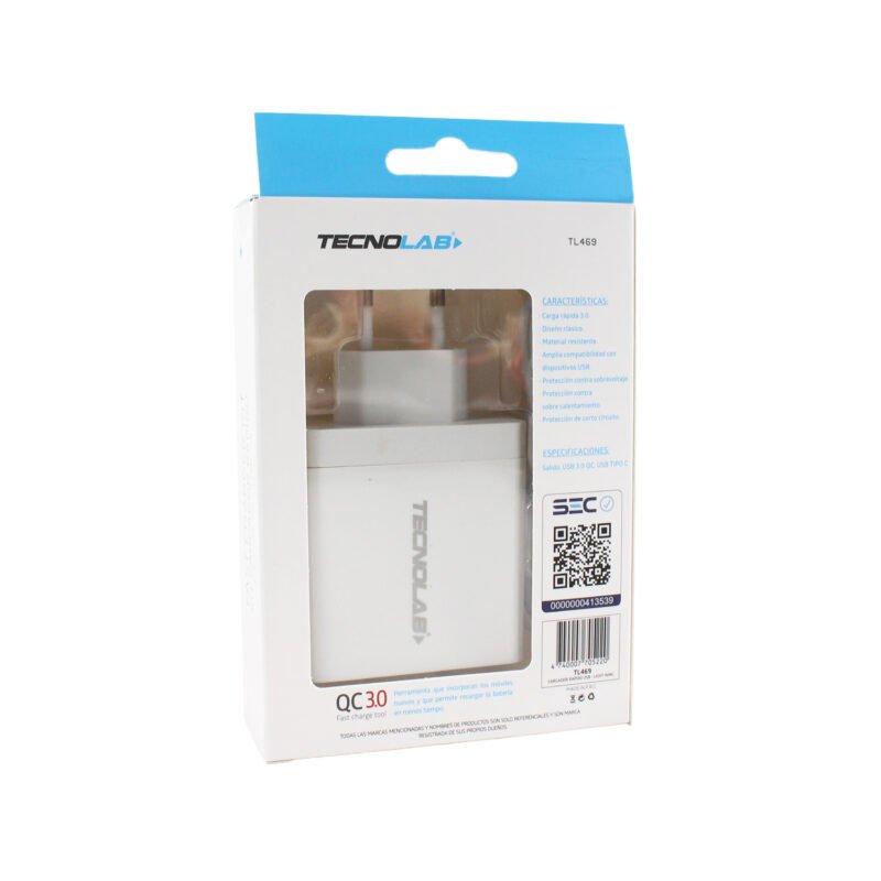 cargador tecnolab qc 3.0 + pd 36w con cable tipo c a lightning . certificacion sec. white — vista 4
