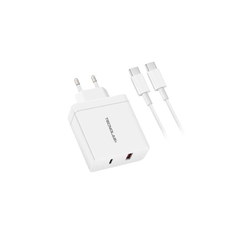 cargador tecnolab qc 3.0 salida usb 18w, pd salida tipo c 36w con cable tipo c a c. certificacion sec.