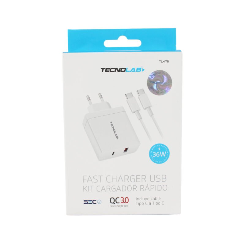 cargador tecnolab qc 3.0 salida usb 18w, pd salida tipo c 36w con cable tipo c a c. certificacion sec. — vista 5