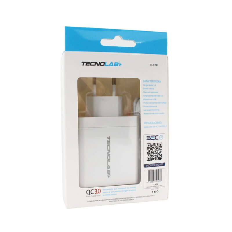 cargador tecnolab qc 3.0 salida usb 18w, pd salida tipo c 36w con cable tipo c a c. certificacion sec. — vista 4